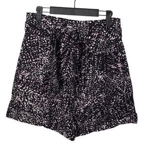H & M Black Purple and White Patterned Shorts With Tie Belt Size 6